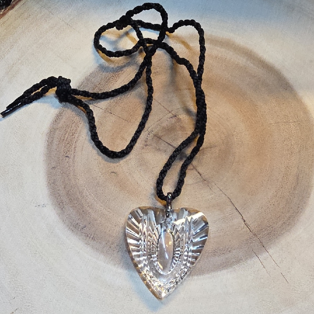 Waterford Crystal heart pendant on a black cord necklace